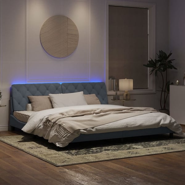 vidaXL sengeramme med LED uden madras 200x200 cm velour mørkegrå
