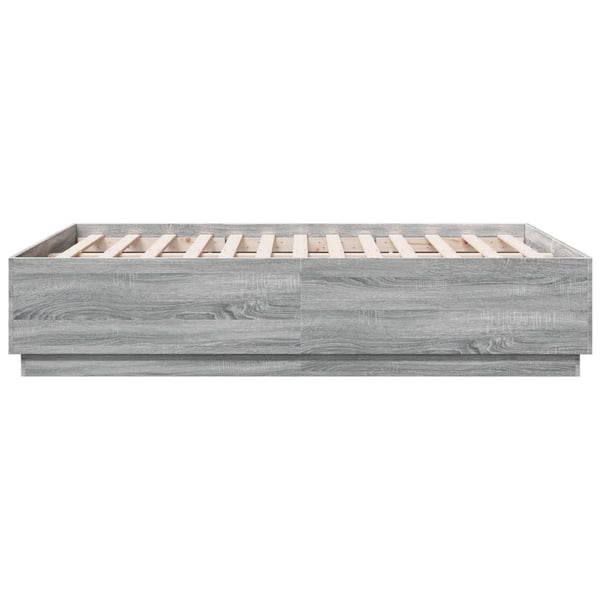vidaXL Sengeramme med LED-lys grå sonoma 135x190 cm konstruert tre