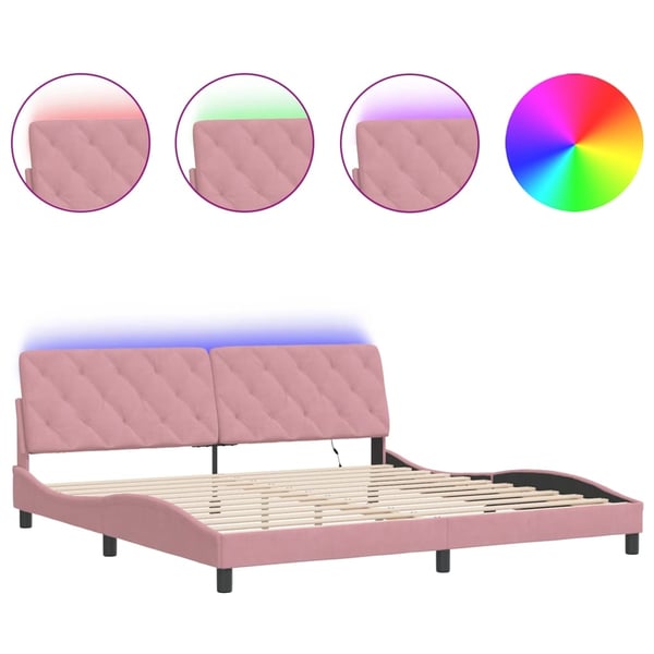 vidaXL sengeramme med LED uden madras 200x200 cm velour lyserød