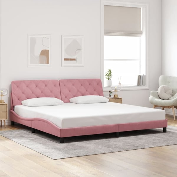 vidaXL sengeramme med LED uden madras 200x200 cm velour lyserød