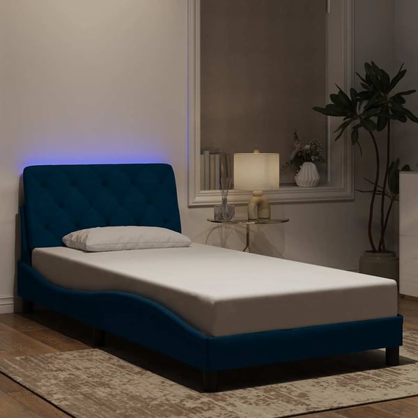 vidaXL sengeramme med LED uden madras 100x200 cm velour blå