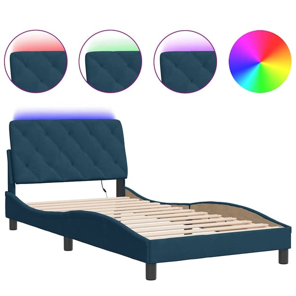 vidaXL sengeramme med LED uden madras 100x200 cm velour blå