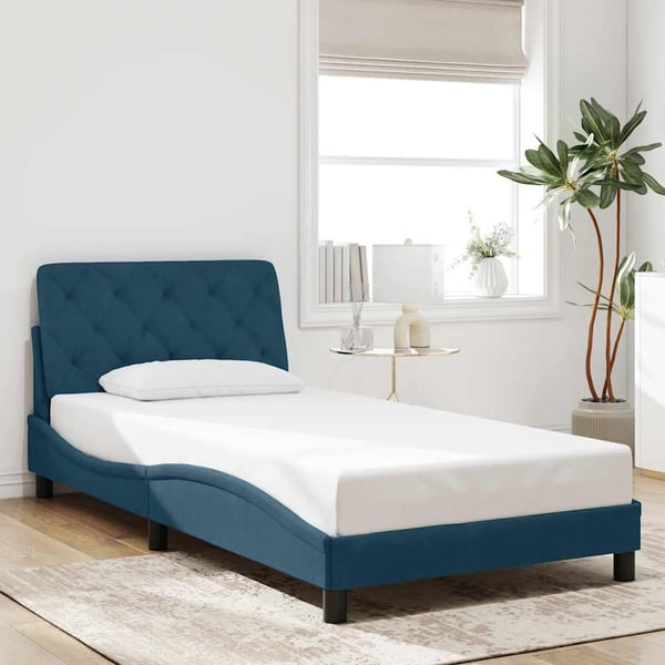 vidaXL sengeramme med LED uden madras 100x200 cm velour blå