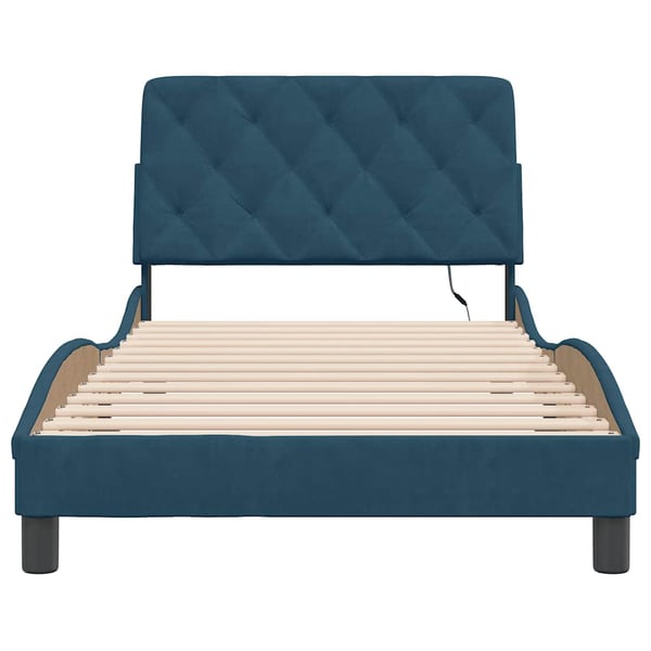 vidaXL sengeramme med LED uden madras 100x200 cm velour blå