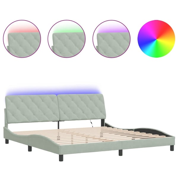 vidaXL sengeramme med LED uden madras 200x200 cm velour lysegrå