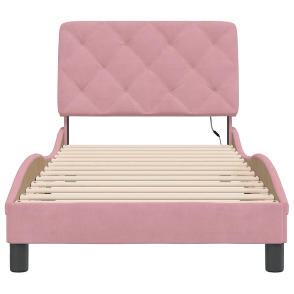 vidaXL sengeramme med LED uden madras 80x200 cm velour pink