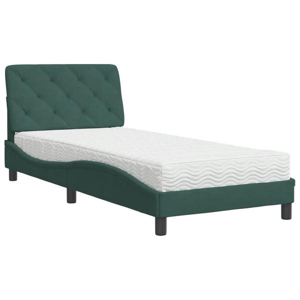 vidaXL seng med madras 90x200 cm velour mørkegrøn