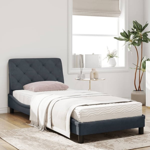 vidaXL seng med madras 90x200 cm velour mørkegrå