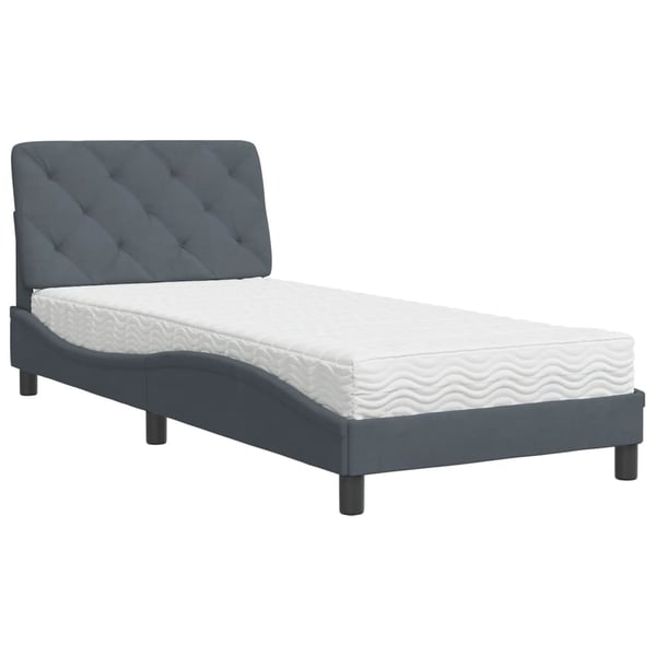 vidaXL seng med madras 90x200 cm velour mørkegrå
