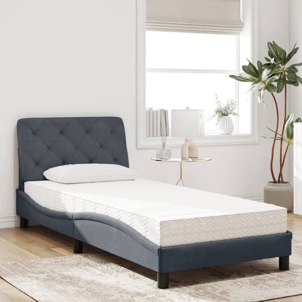 vidaXL seng med madras 90x200 cm velour mørkegrå