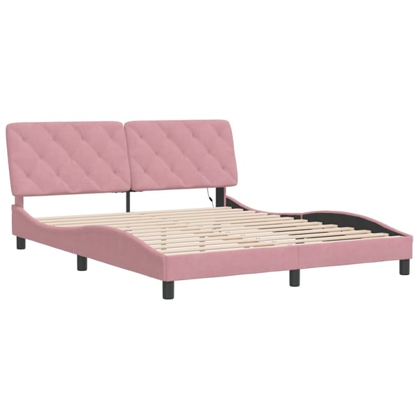 vidaXL sengeramme med LED uden madras 160x200 cm velour pink