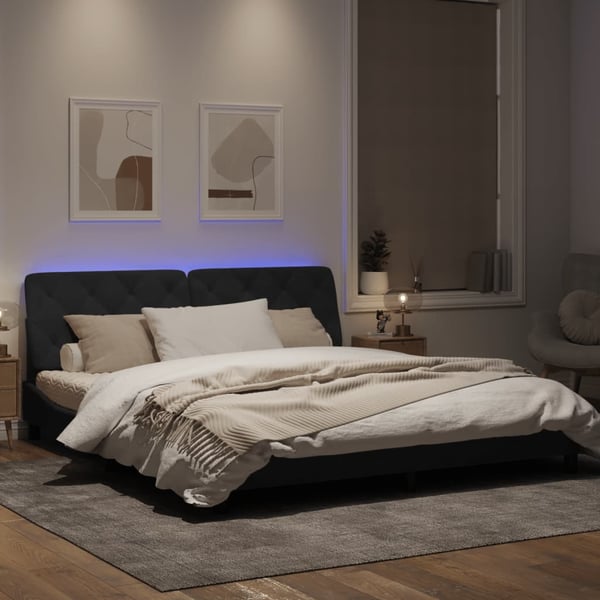 vidaXL sengeramme med LED uden madras 180x200 cm velour sort