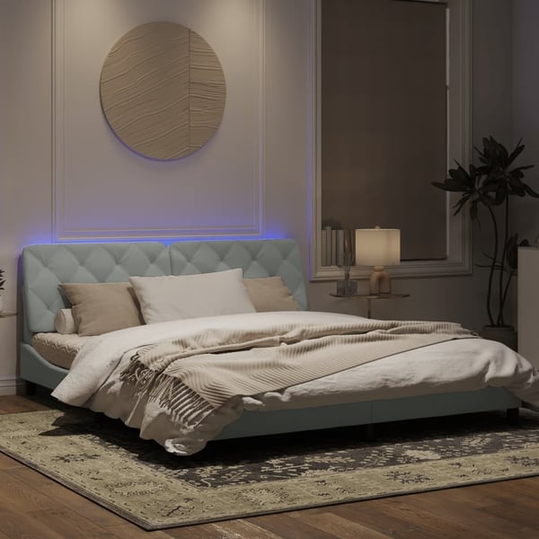 vidaXL sengeramme med LED uden madras 180x200 cm velour lysegrå