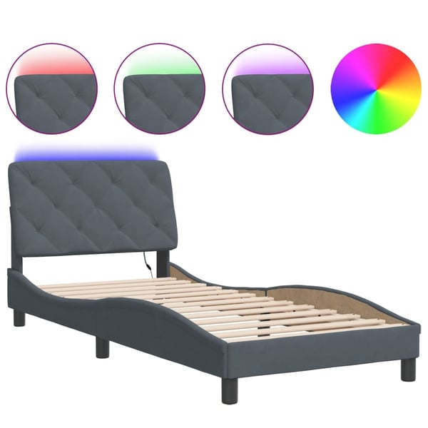 vidaXL sengeramme med LED uden madras 80x200 cm velour mørkegrå