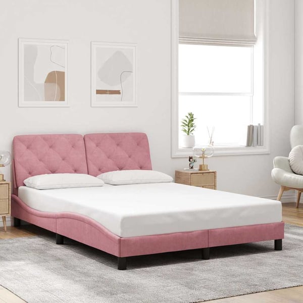 vidaXL sengeramme uden madras 140x190 cm fløjl pink