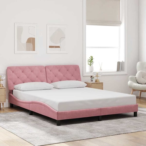 vidaXL sengeramme uden madras 160x200 cm fløjl pink