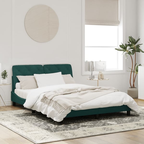 vidaXL sengeramme med LED uden madras 160x200 cm velour mørkegrøn