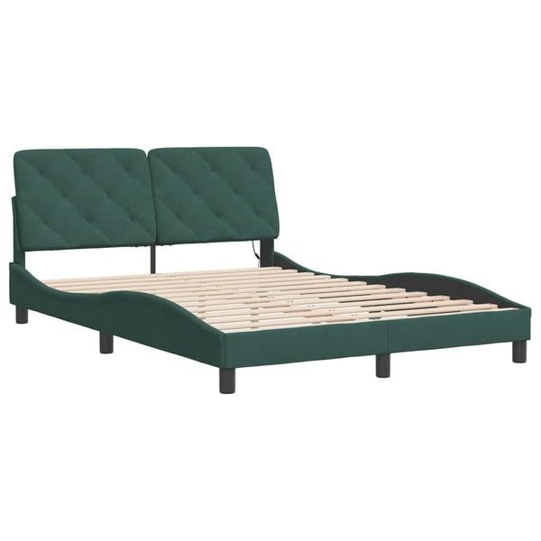 vidaXL sengeramme med LED uden madras 140x190 cm velour mørkegrøn