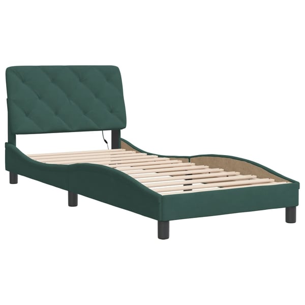 vidaXL sengeramme med LED uden madras 90x200 cm velour mørkegrøn