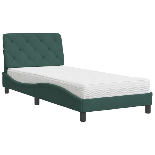 vidaXL seng med madras 80x200 cm velour mørkegrøn