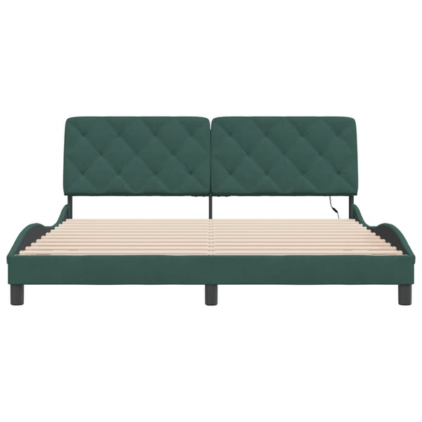 vidaXL sengeramme med LED uden madras 180x200 cm velour mørkegrøn