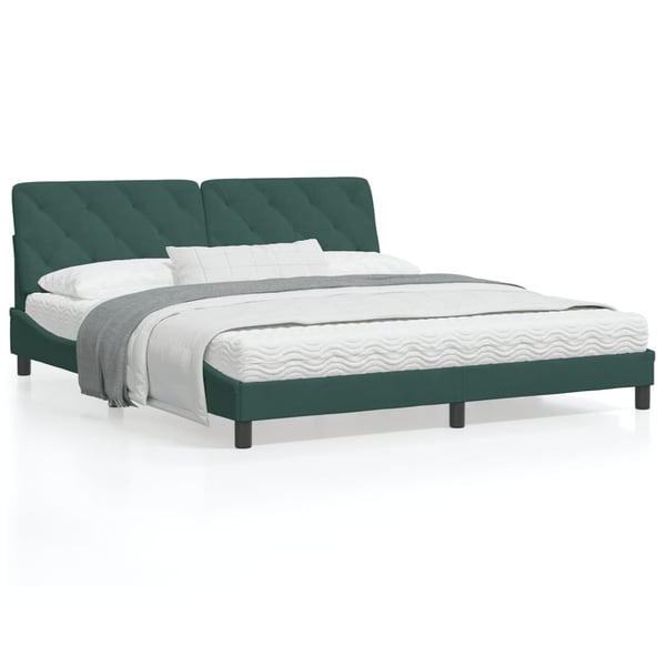 vidaXL sengeramme med LED uden madras 180x200 cm velour mørkegrøn
