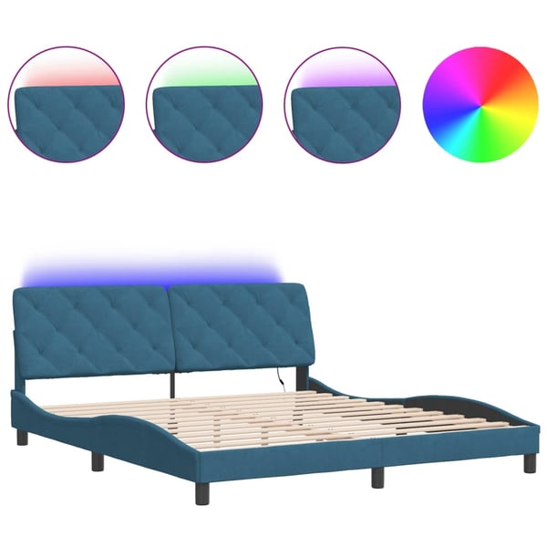 vidaXL sengeramme med LED uden madras 180x200 cm velour blå