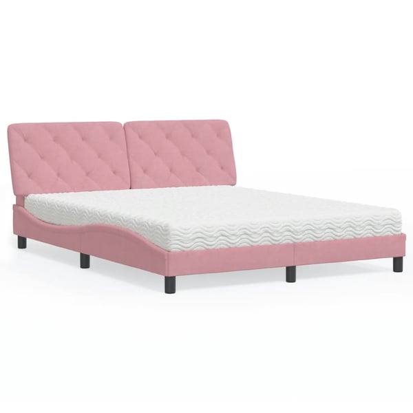 vidaXL seng med madras 160x200 cm velour lyserød