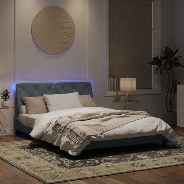 vidaXL sengeramme med LED uden madras 160x200 cm velour mørkegrå
