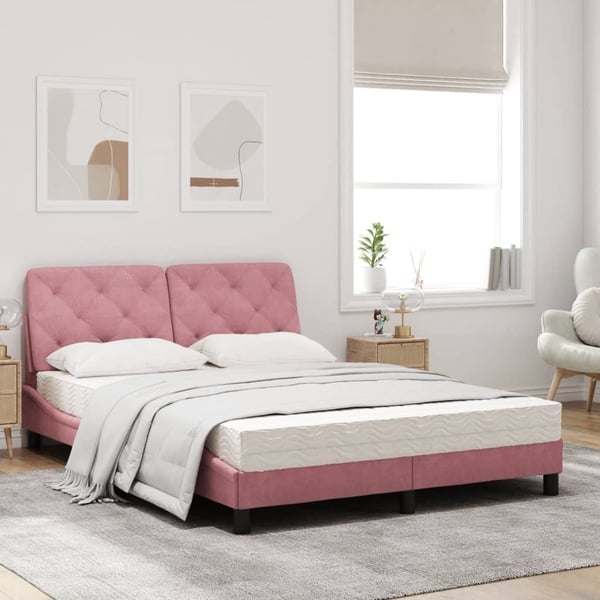 vidaXL seng med madras 140x200 cm velour lyserød