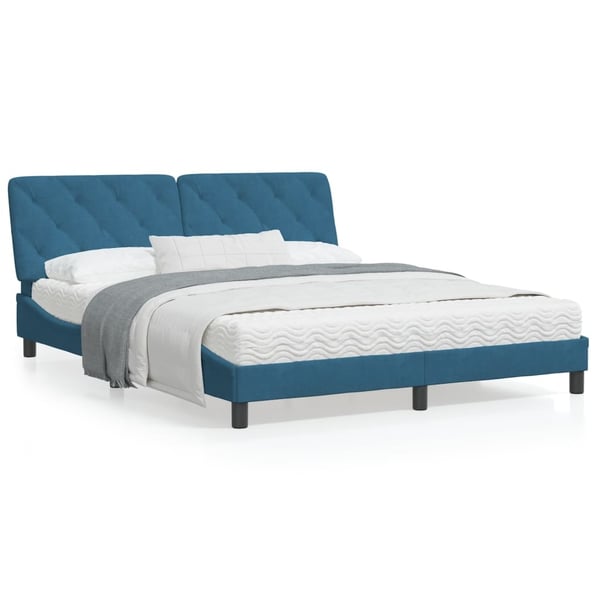 vidaXL seng med madras 160x200 cm velour blå