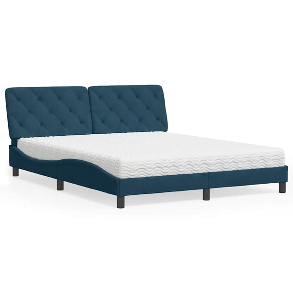 vidaXL seng med madras 160x200 cm velour blå