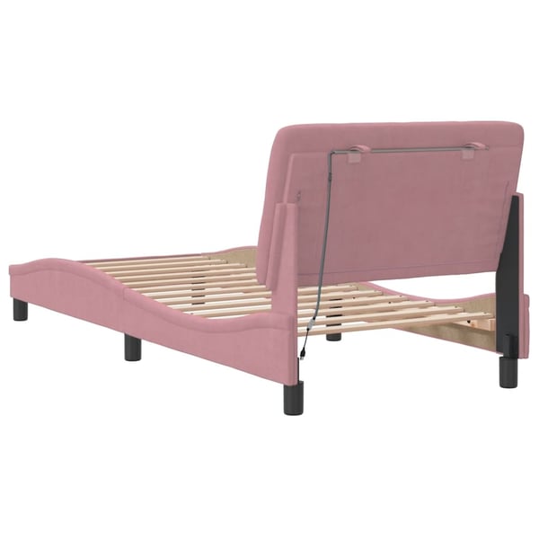 vidaXL sengeramme med LED uden madras 90x190 cm velour pink