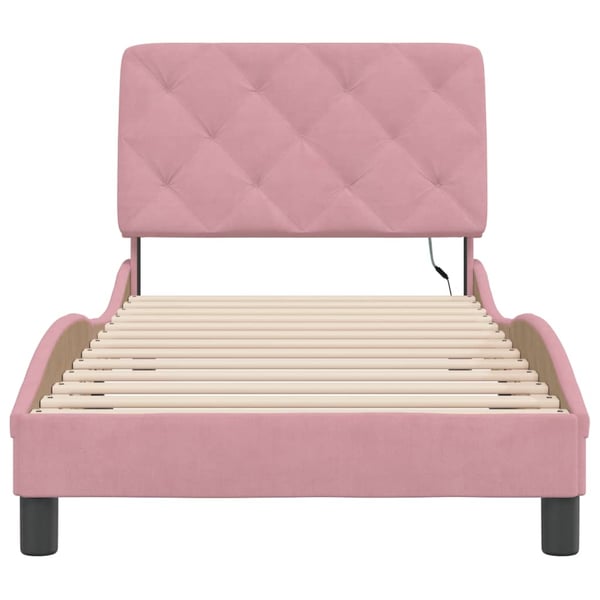 vidaXL sengeramme med LED uden madras 90x190 cm velour pink