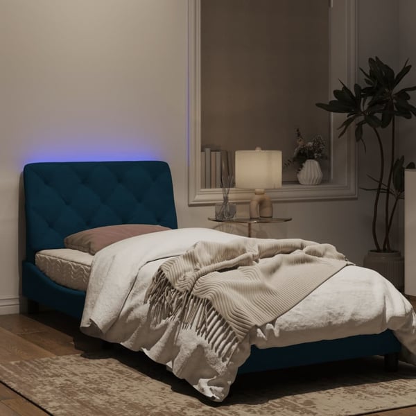 vidaXL sengeramme med LED uden madras 90x190 cm velour blå