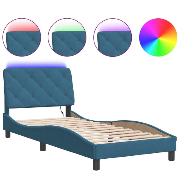 vidaXL sengeramme med LED uden madras 90x190 cm velour blå