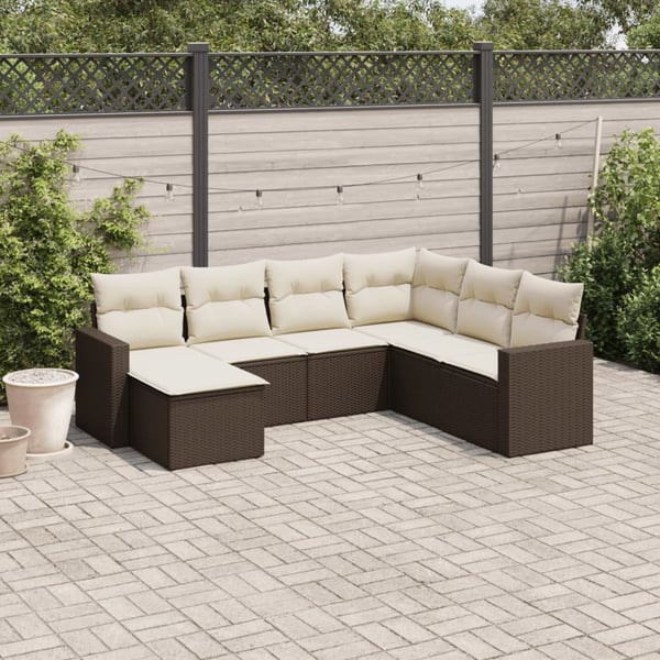 vidaXL sofasæt til haven 7 dele med hynder polyrattan brun