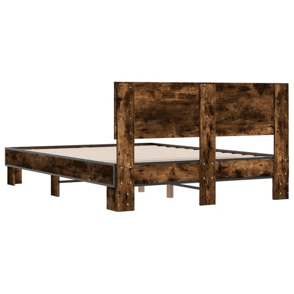 vidaXL Sengeramme røkt eik 135x190 cm konstruert tre og metall
