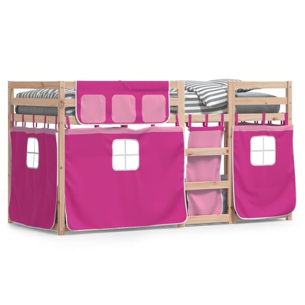 vidaXL Køyeseng med gardiner rose 90x190 cm heltre furu