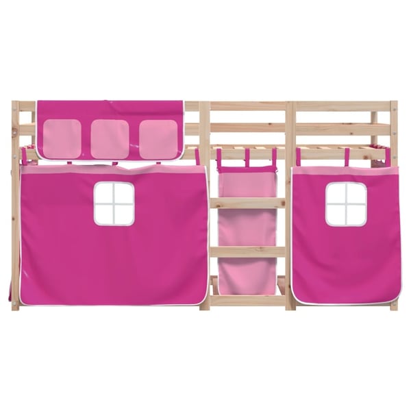 vidaXL Køyeseng med gardiner rose 90x190 cm heltre furu