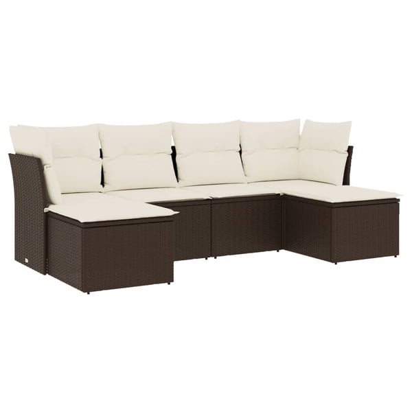 vidaXL sofasæt til haven 6 dele med hynder polyrattan brun
