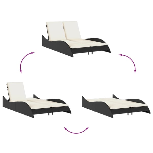 vidaXL liggestol med hynder 114x205x73 cm polyrattan sort