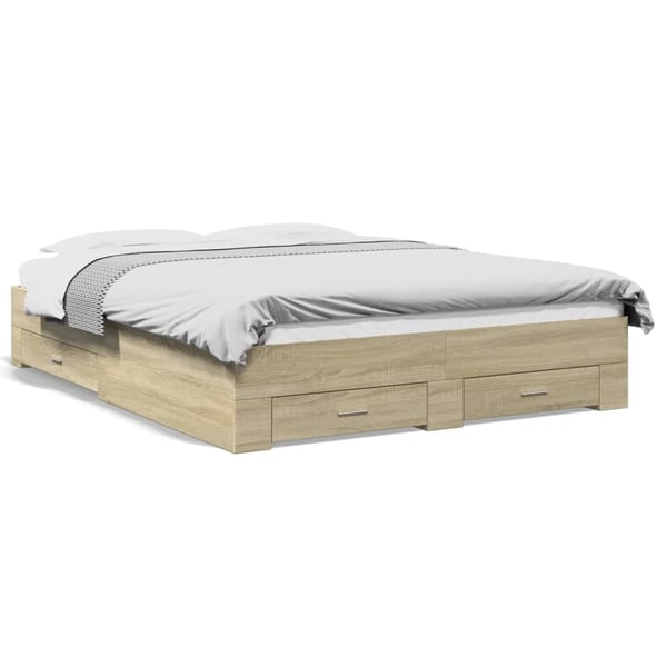 vidaXL sengeramme med skuffer 160x200 cm konstrueret træ sonoma-eg
