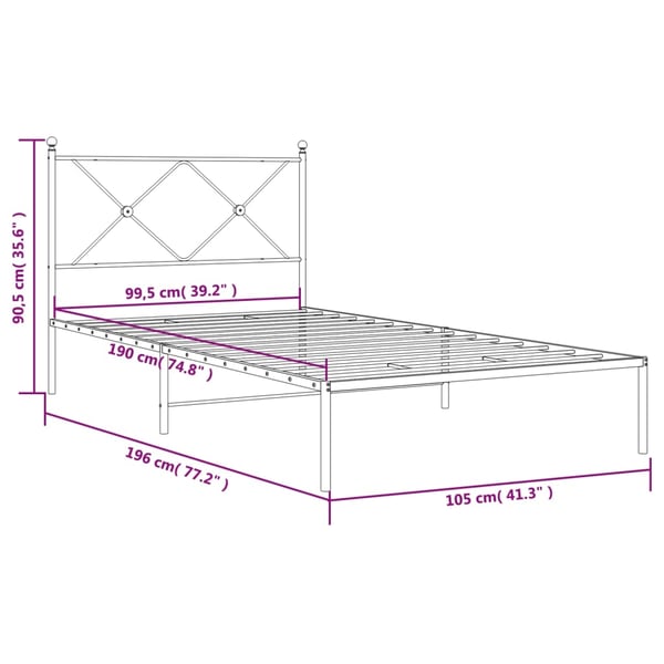 vidaXL Sengeramme i metall med hodegavl hvit 100x190 cm