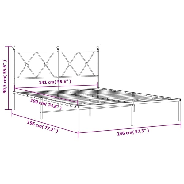vidaXL Sengeramme i metall med hodegavl hvit 140x190 cm