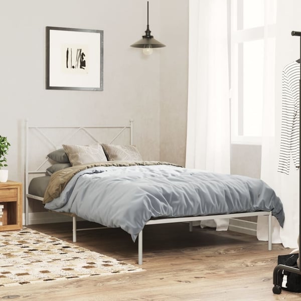 vidaXL Sengeramme i metall med hodegavl hvit 107x203 cm
