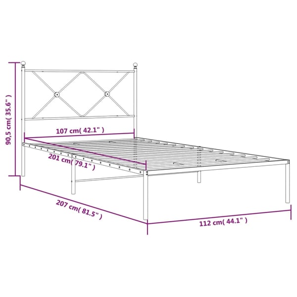 vidaXL Sengeramme i metall med hodegavl hvit 107x203 cm