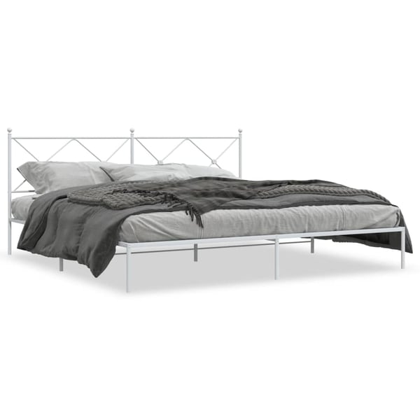 vidaXL Sengeramme i metall med sengegavl hvit 200x200 cm