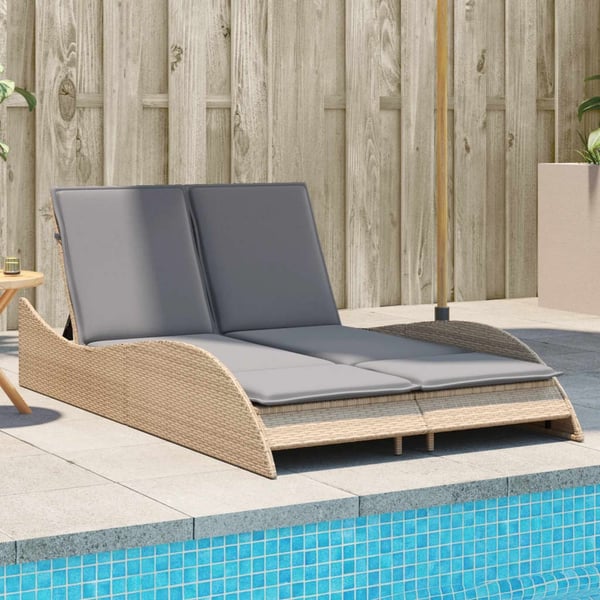 vidaXL liggestol med hynder 114x205x73 cm polyrattan beige