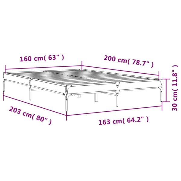 vidaXL Sengeramme brun eik 160x200 cm konstruert tre og metall